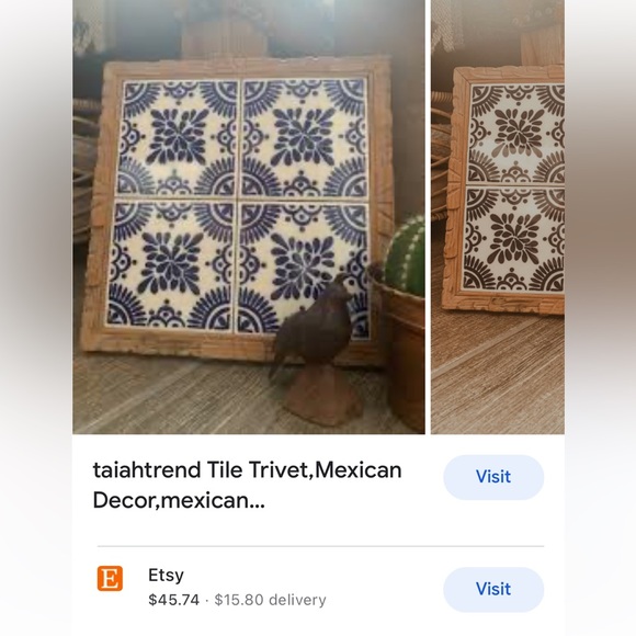 VINTAGE WOOD & TILE TRIVET SET-MADE in MEXICO - Picture 13 of 16